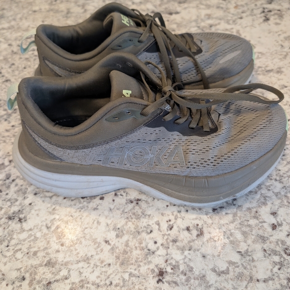 HOKA Bondi 8 Gray/Green Running Shoes Size 7.5 - Picture 3 of 9